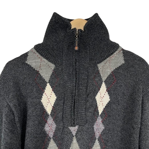 Vintage Sweater Pronti Argyle Gray High Neck‎ 1/4 Zip Men’s 3X - Picture 4 of 10